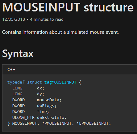 The mouse input structure.